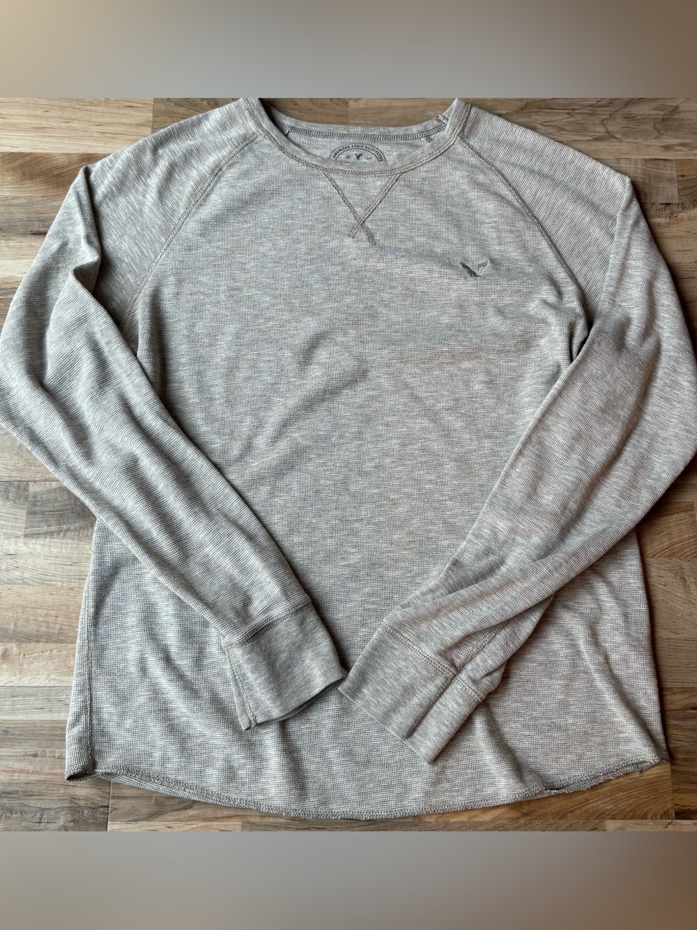 American Eagle Outfitters Men's Light Heather Oatmeal Long Sleeve Crew Grunge - Picture 1 of 10